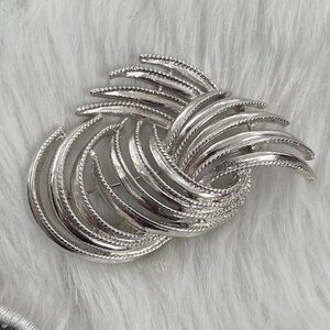 VINTAGE Coro Pegasus Signed Silver Tone Brooch Abstract Curves Elegant Business